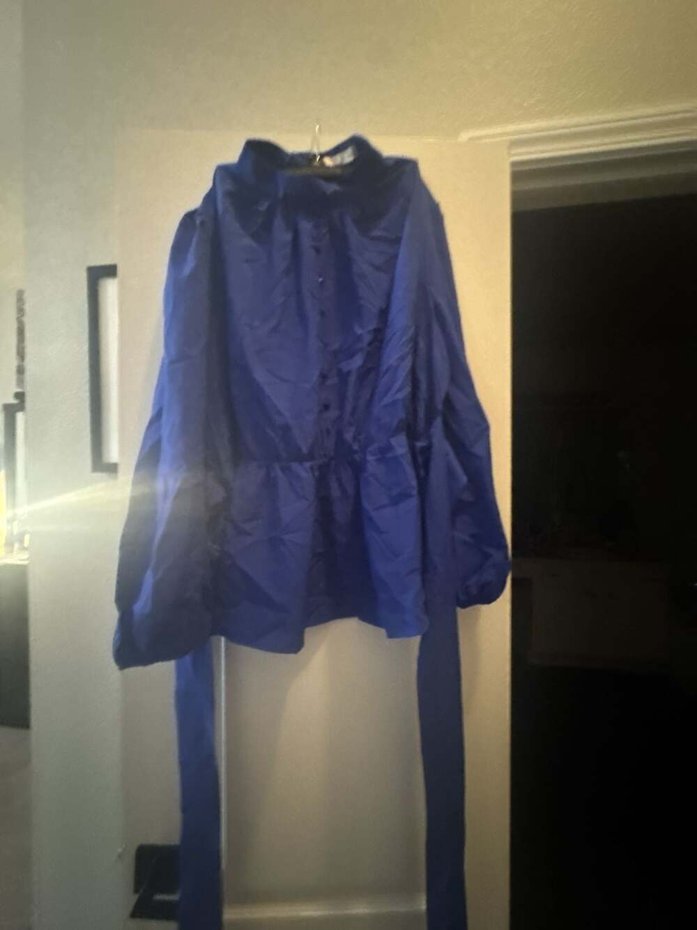 Zara Royal Blue High Neck Long Sleeve Blouse with Tie Waist - Picture 1 of 2